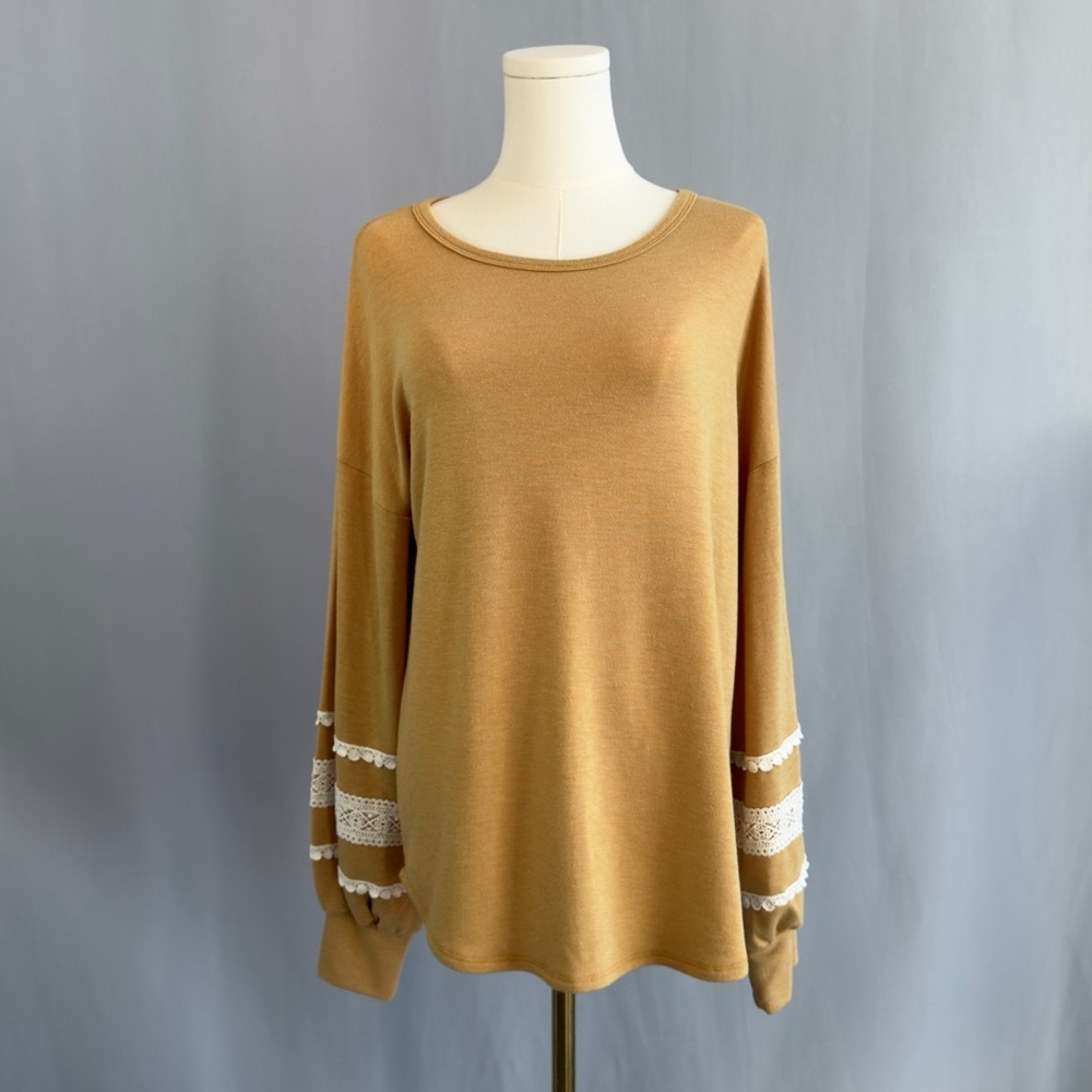 7th Ray Mustard Lace Sleeve Sweatshirt - Picture 3 of 11